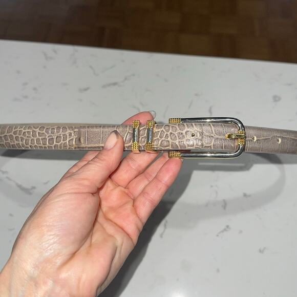 Carlisle Vintage Leather Belt Croc Embossed Taupe Mixed Metal Buckle Size M, EUC - Picture 2 of 8